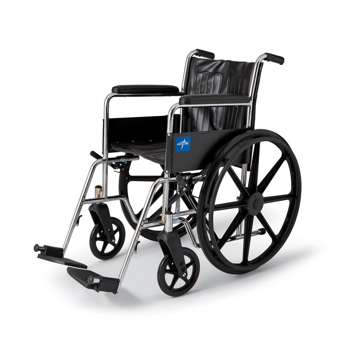 Medline Excel Wheelchair, Permanent Arms, Fixed Footrests, 18"