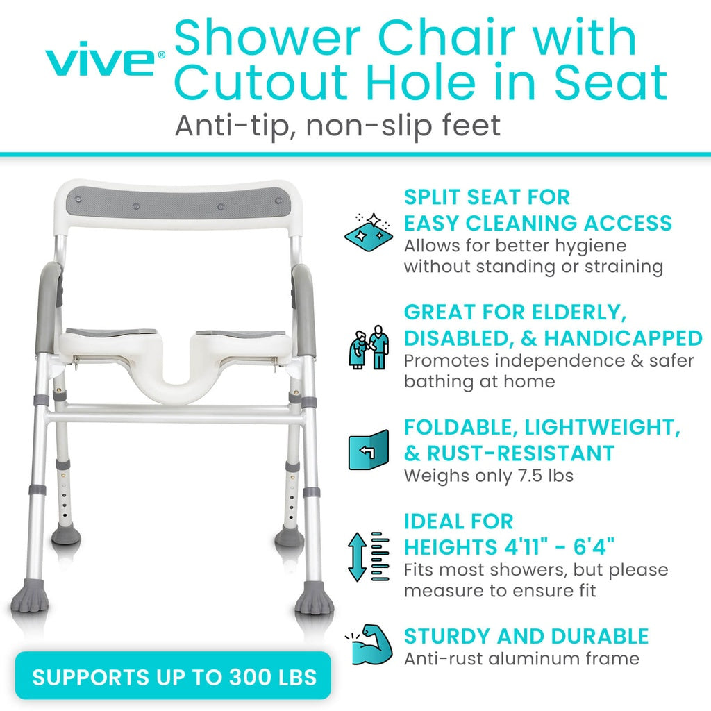 Vive - EasyRinse Shower Chair, 300lb Capacity, Wide, Contoured Seat, Corrosion-Resistant Frame