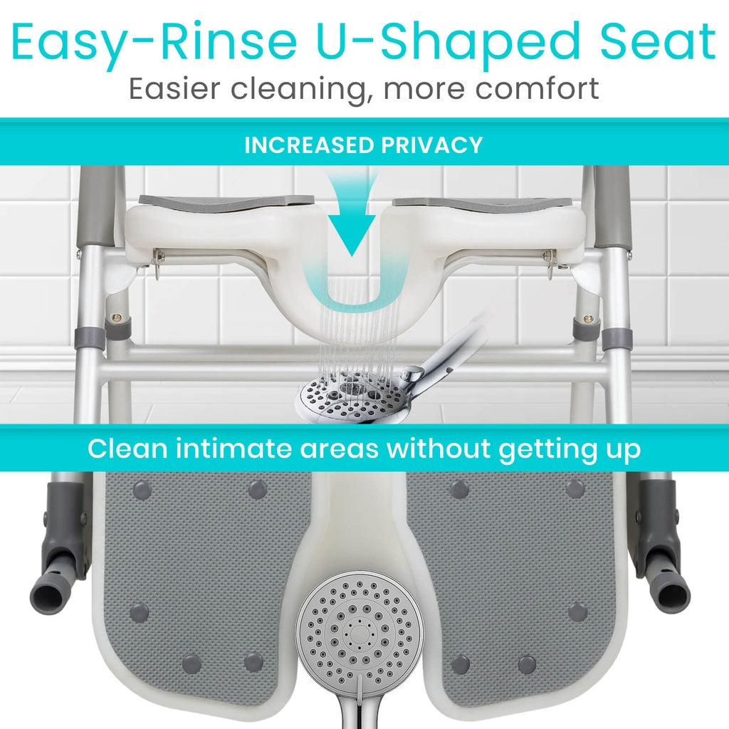 Vive - EasyRinse Shower Chair, 300lb Capacity, Wide, Contoured Seat, Corrosion-Resistant Frame