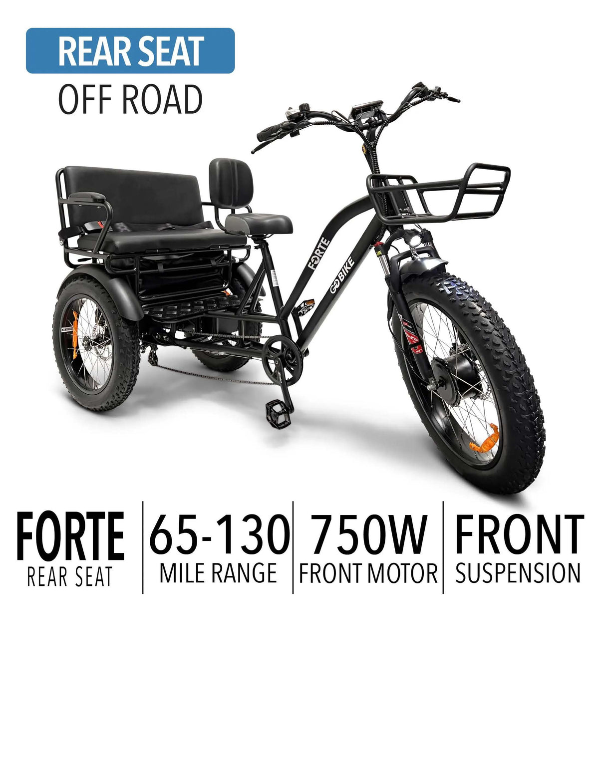 GoBike Forte RS - Electric Tricycle with Rear Seat - Trike