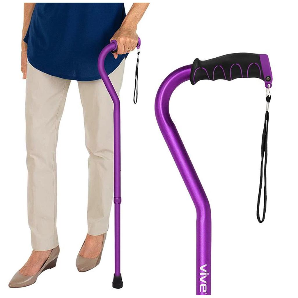 Vive - Offset Cane - Black, Teal, Purple, Black or White Butterfly, Blue Floral, Leopard, Blue Burst, Grey Poly - HCPCS: E0100