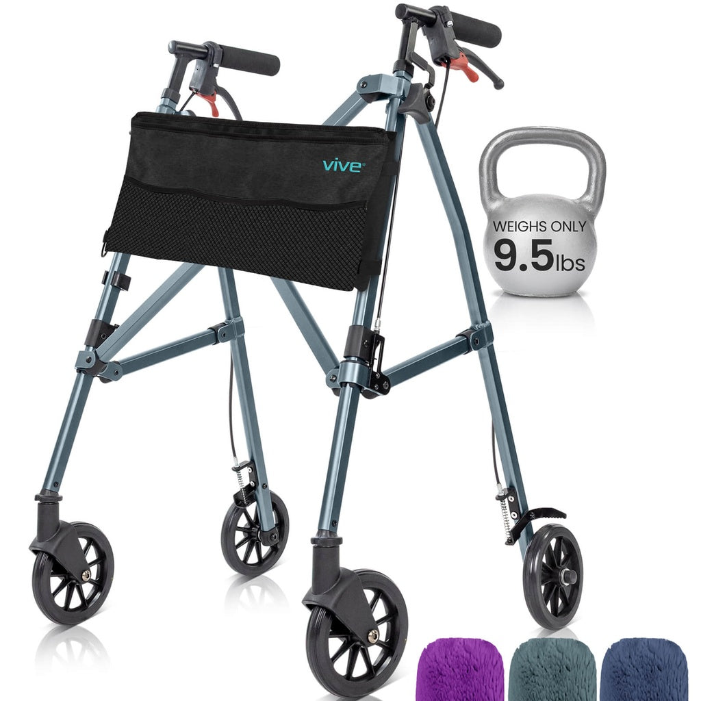 Vive - Walker - 4 Wheel Air Frame Walker with Bag - Midnight Blue, Grey, or Purple