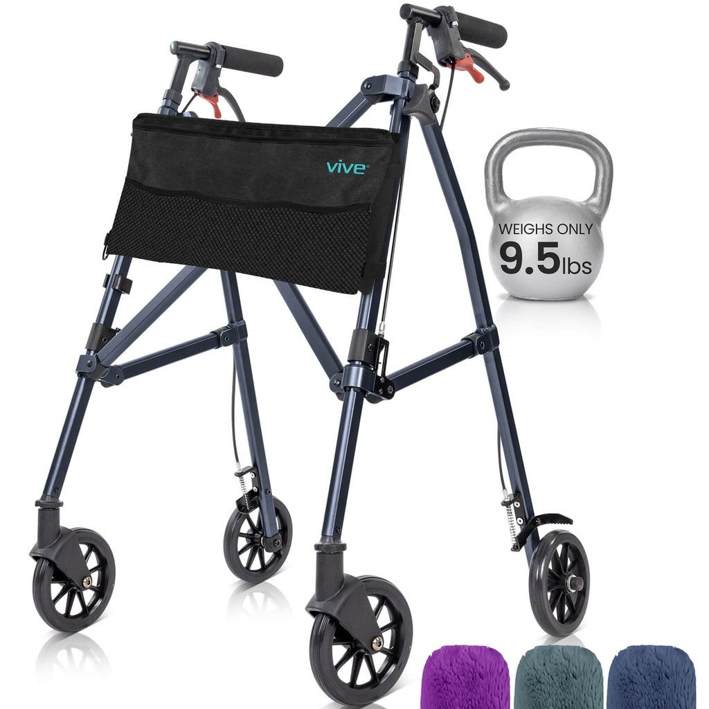 Vive - Walker - 4 Wheel Air Frame Walker with Bag - Midnight Blue, Grey, or Purple