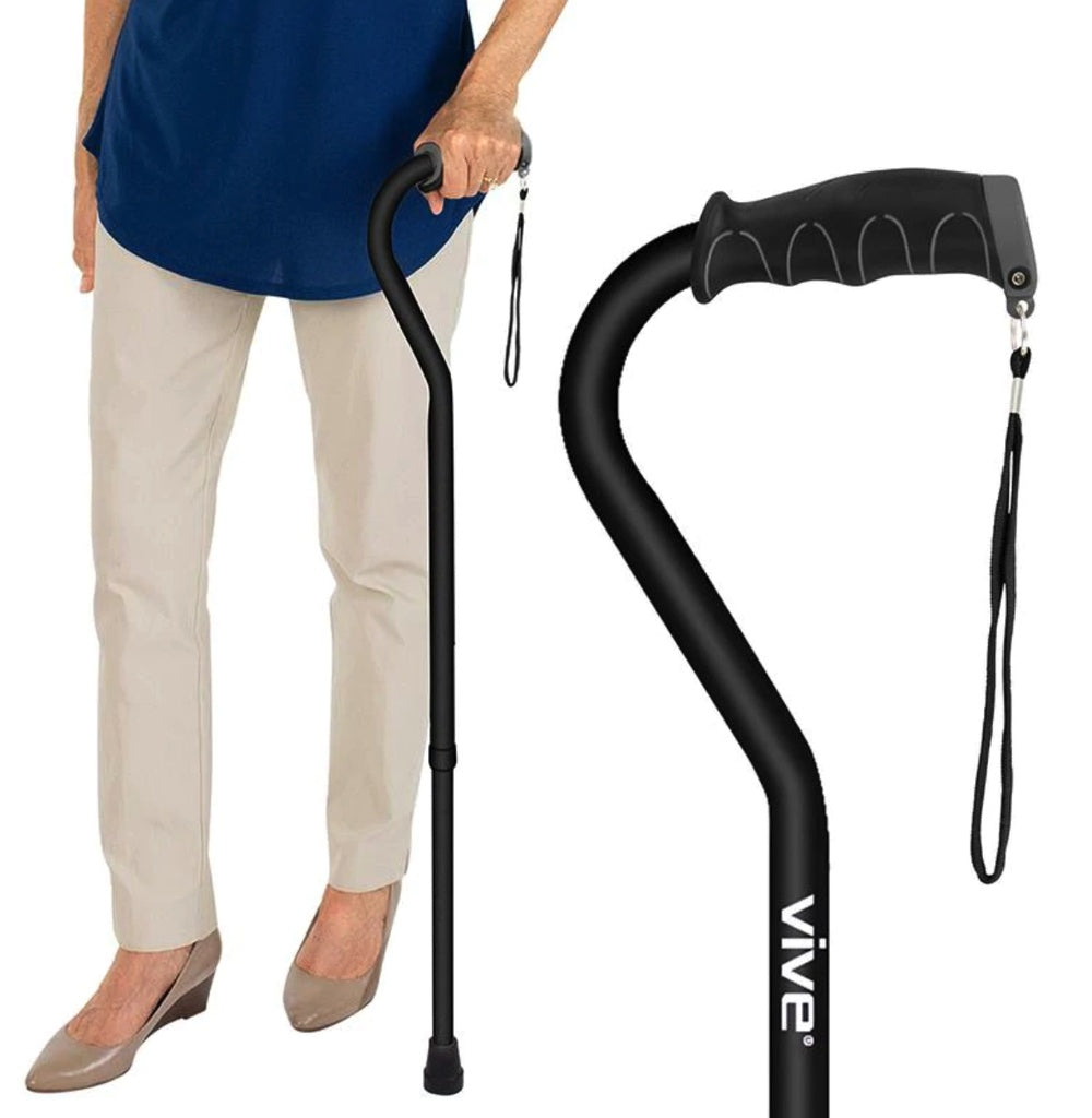 Vive - Offset Cane - Black, Teal, Purple, Black or White Butterfly, Blue Floral, Leopard, Blue Burst, Grey Poly - HCPCS: E0100