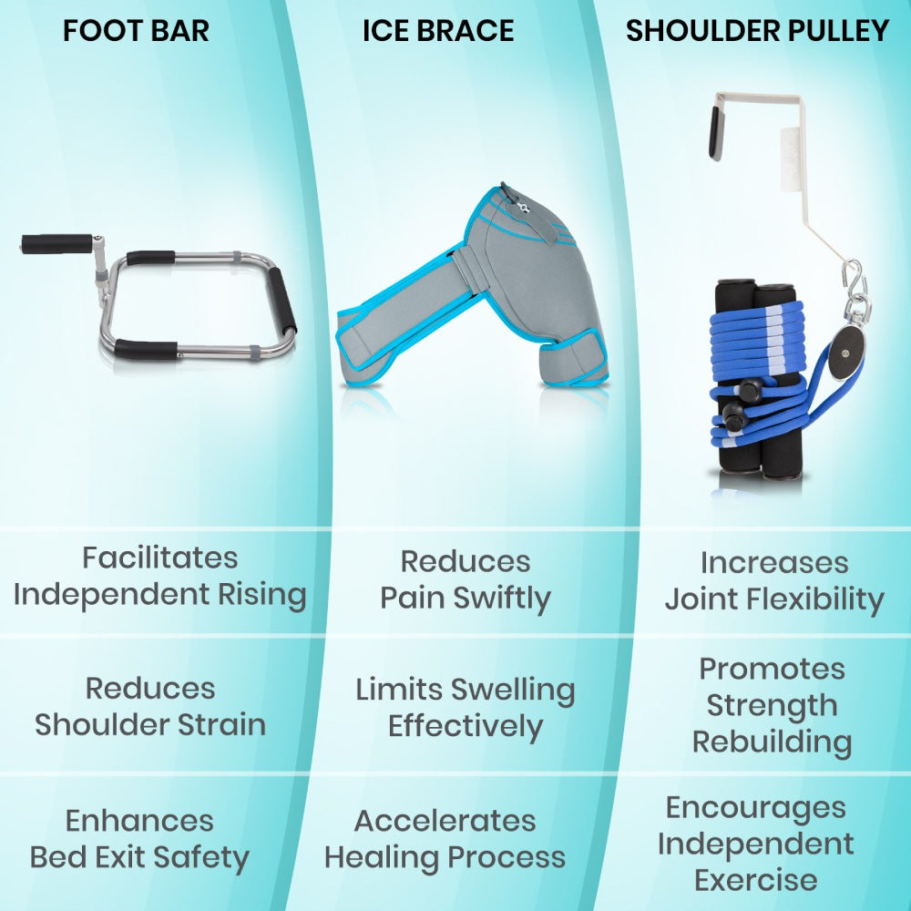 Vive - Cold Therapy - Shoulder Recovery Kit - Shoulder Pulley, Shoulder Compression Ice Pack, & Bed Assist Foot Bar