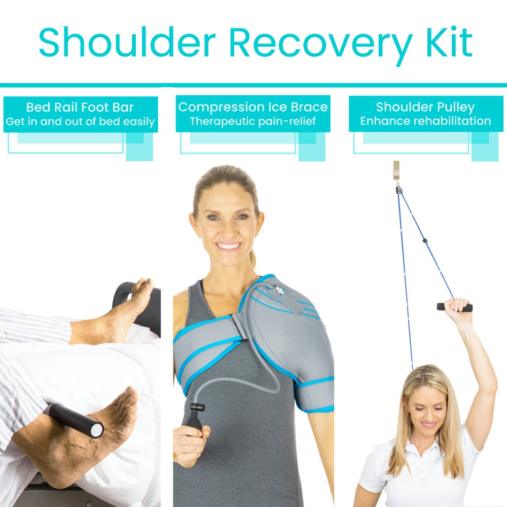Vive - Cold Therapy - Shoulder Recovery Kit - Shoulder Pulley, Shoulder Compression Ice Pack, & Bed Assist Foot Bar