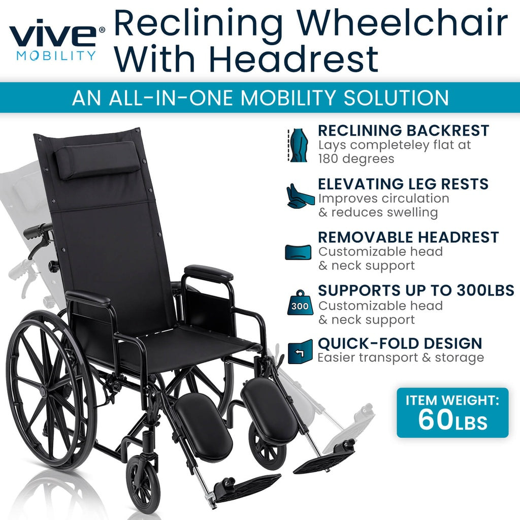 Vive Reclining Wheelchair With Headrest