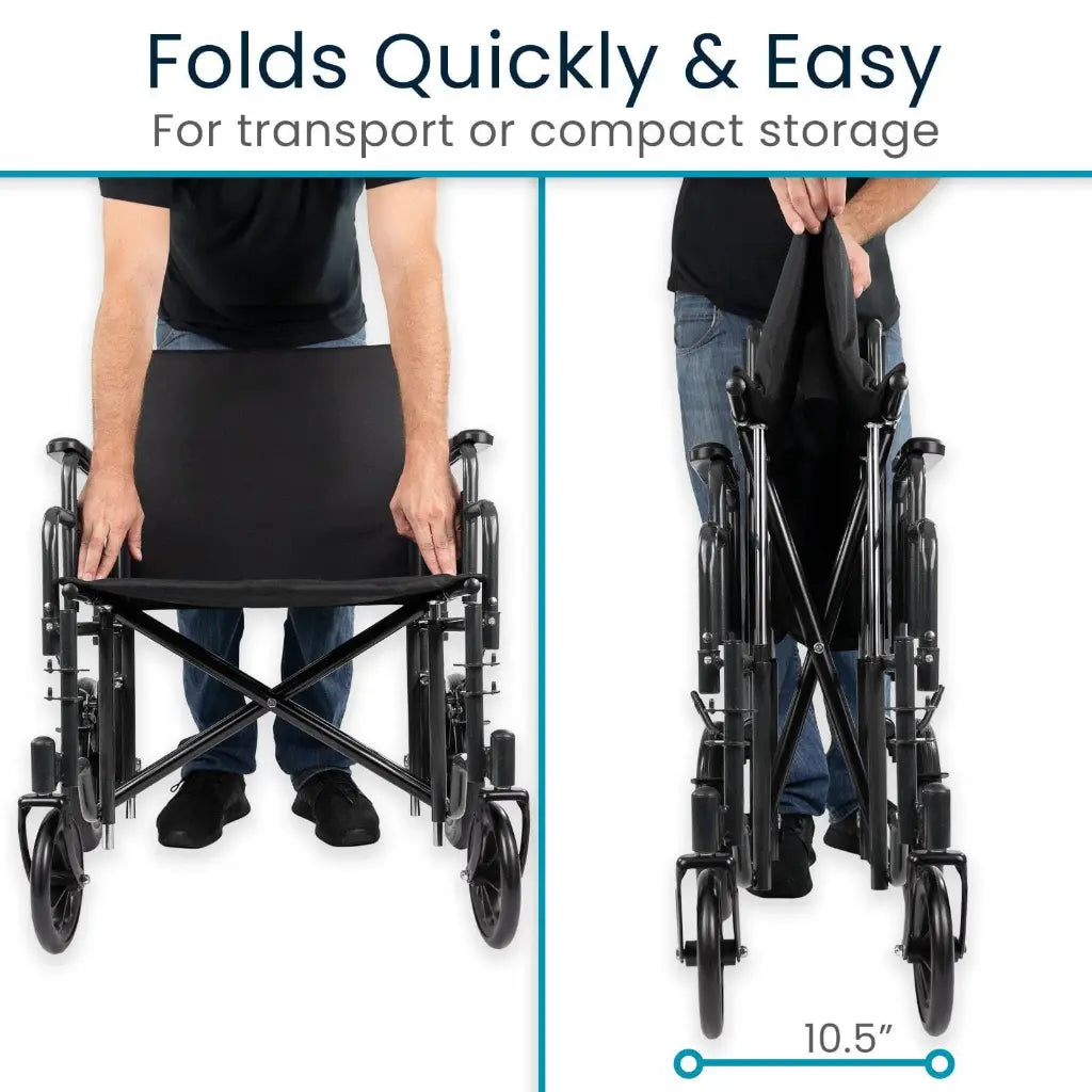 Vive - Wheelchair - Bariatric Transport Wheelchair - 22" - 450lbs - Black
