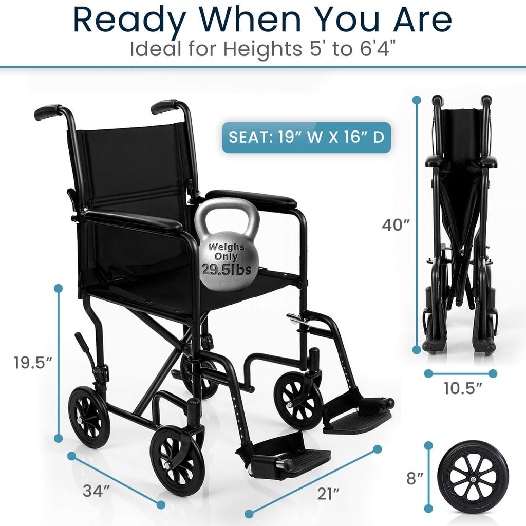 Vive - Core Transport Wheelchair - 17" or 19"