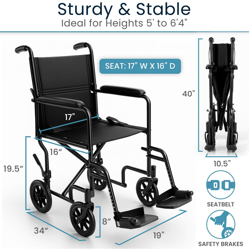 Vive - Core Transport Wheelchair - 17" or 19"