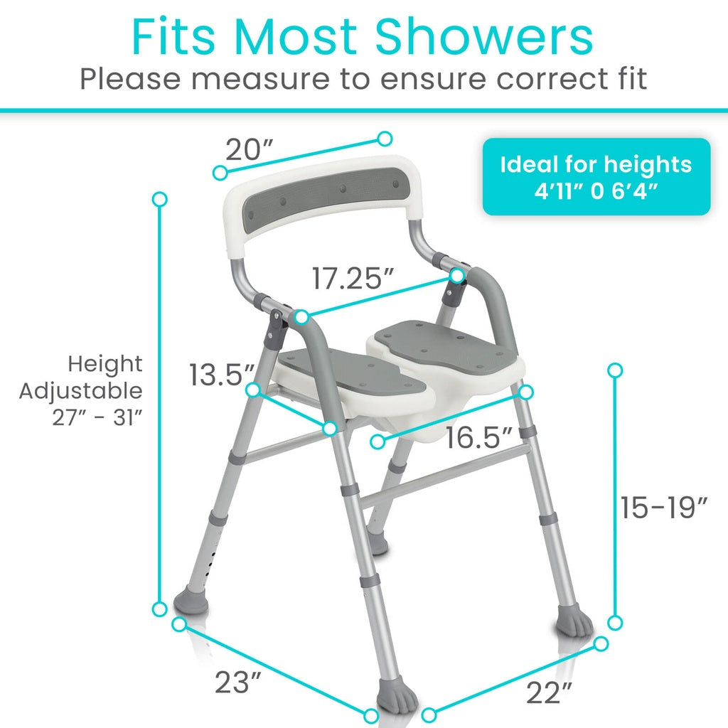 Vive - EasyRinse Shower Chair, 300lb Capacity, Wide, Contoured Seat, Corrosion-Resistant Frame