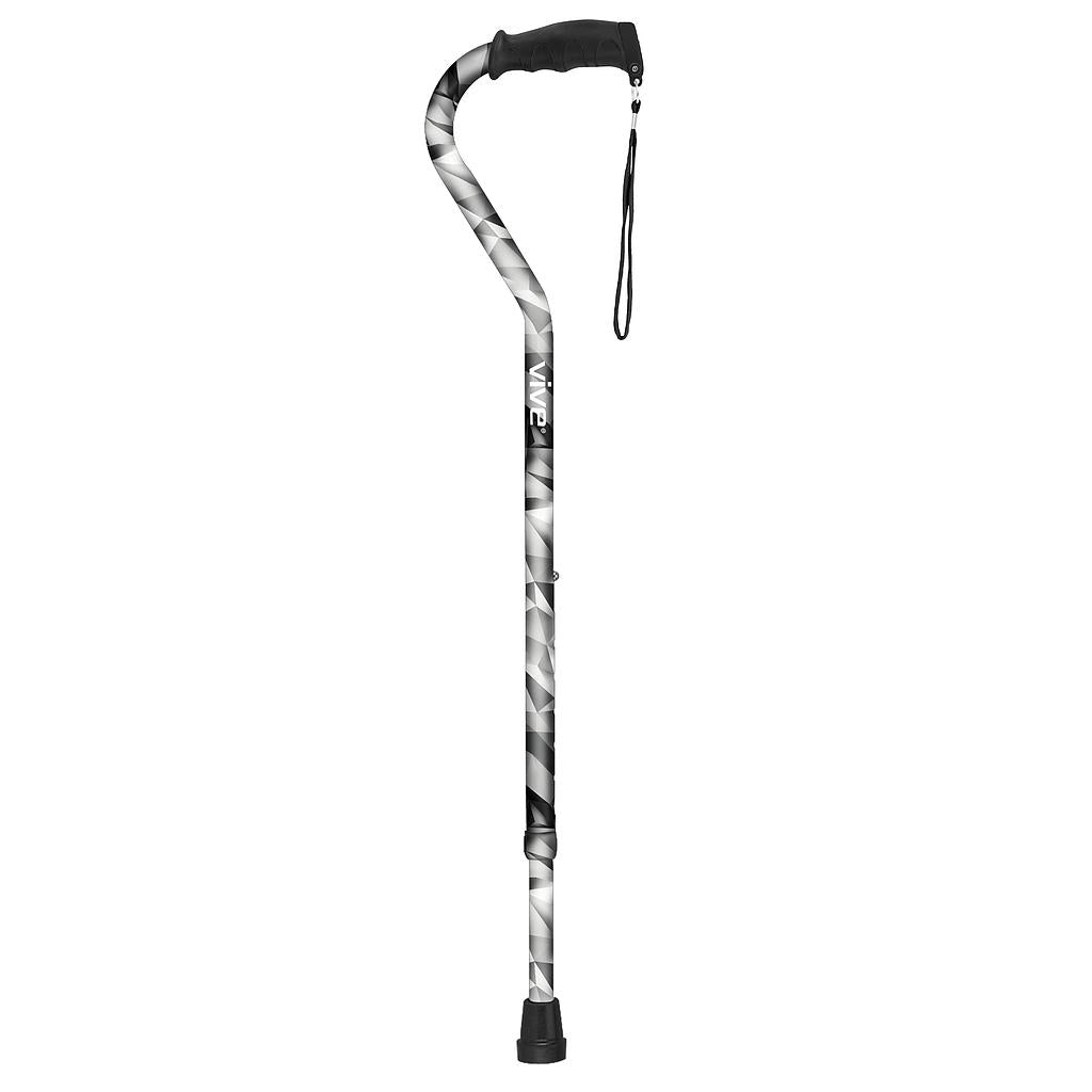 Vive - Offset Cane - Black, Teal, Purple, Black or White Butterfly, Blue Floral, Leopard, Blue Burst, Grey Poly - HCPCS: E0100