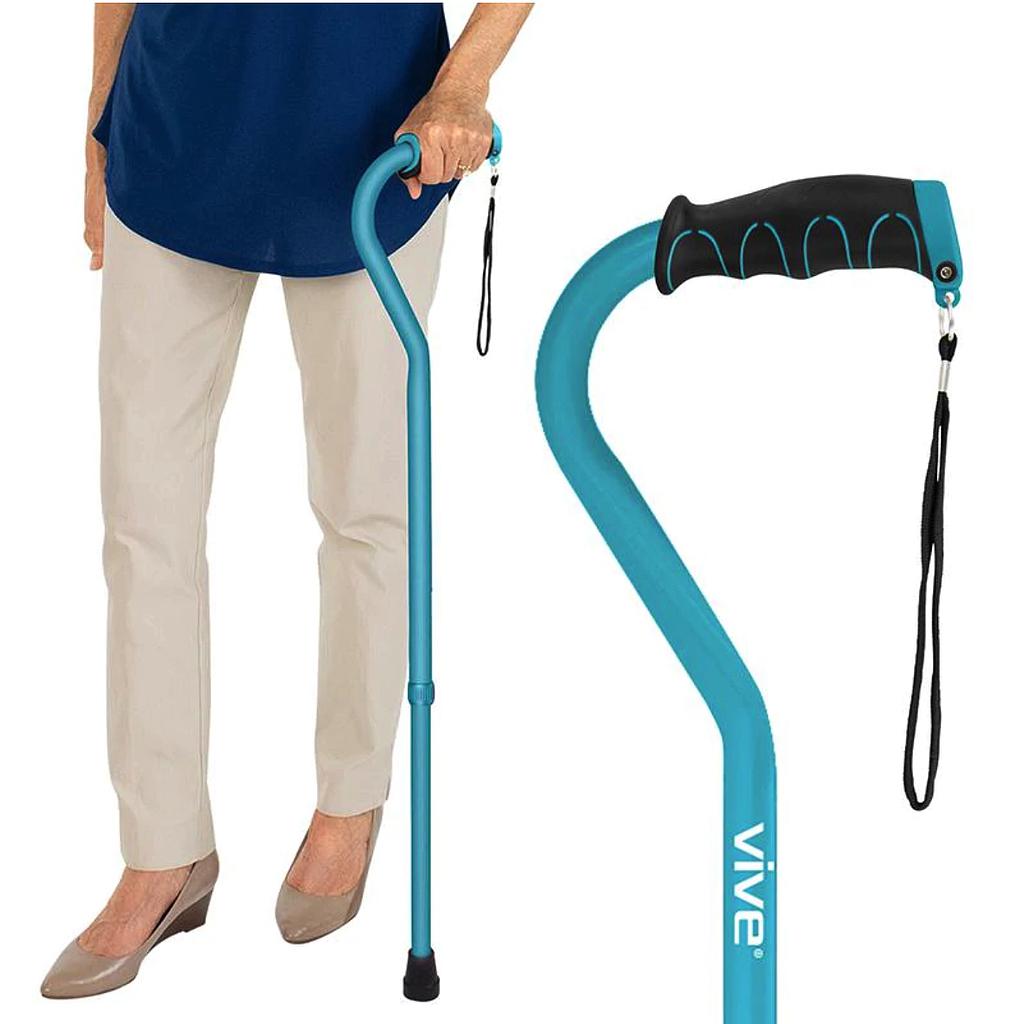 Vive - Offset Cane - Black, Teal, Purple, Black or White Butterfly, Blue Floral, Leopard, Blue Burst, Grey Poly - HCPCS: E0100