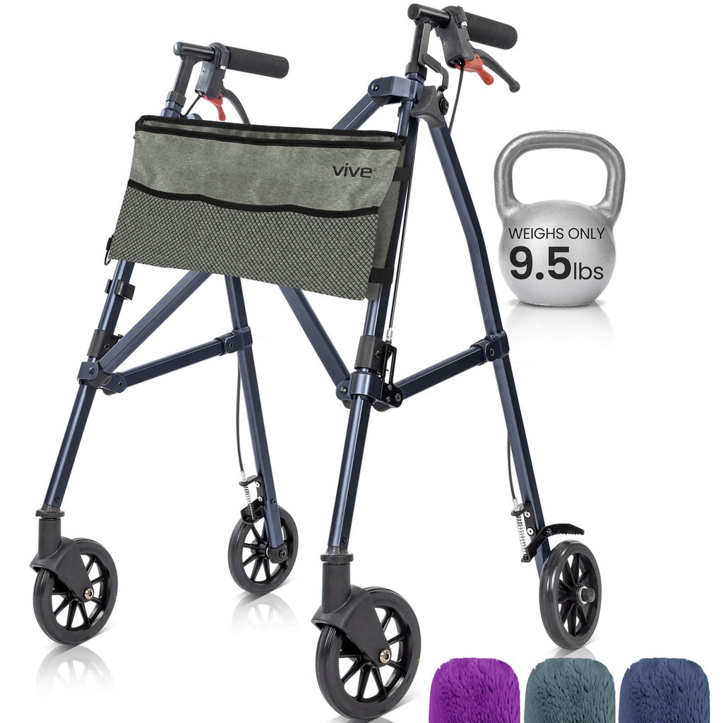 Vive - Walker - 4 Wheel Air Frame Walker with Bag - Midnight Blue, Grey, or Purple