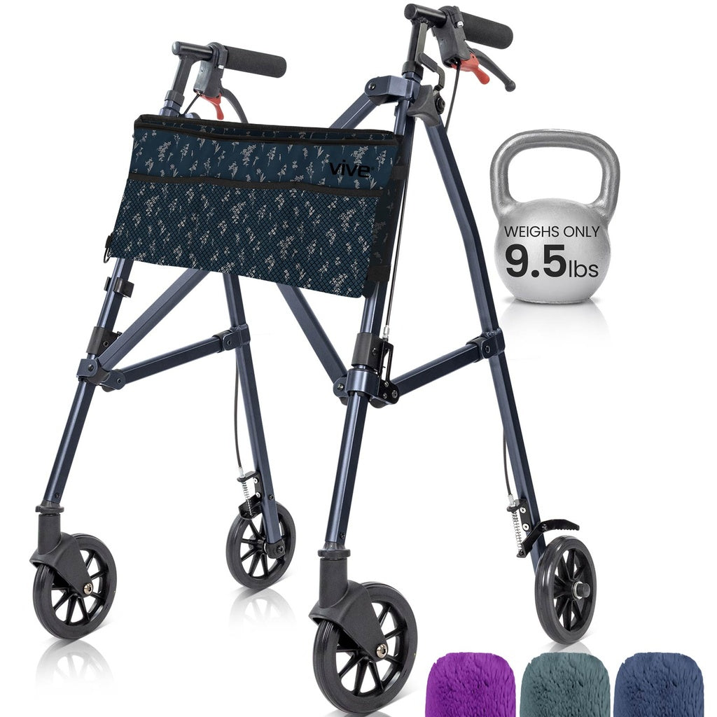 Vive - Walker - 4 Wheel Air Frame Walker with Bag - Midnight Blue, Grey, or Purple