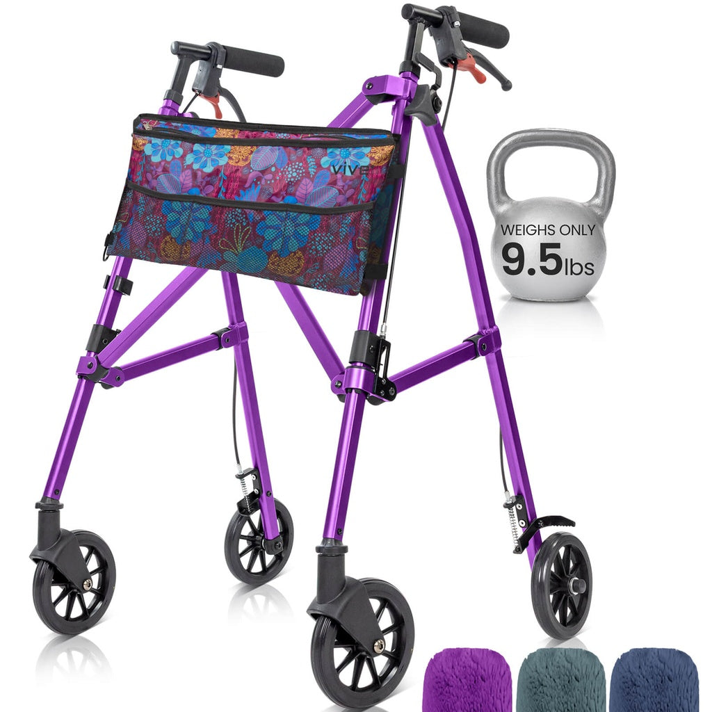 Vive - Walker - 4 Wheel Air Frame Walker with Bag - Midnight Blue, Grey, or Purple