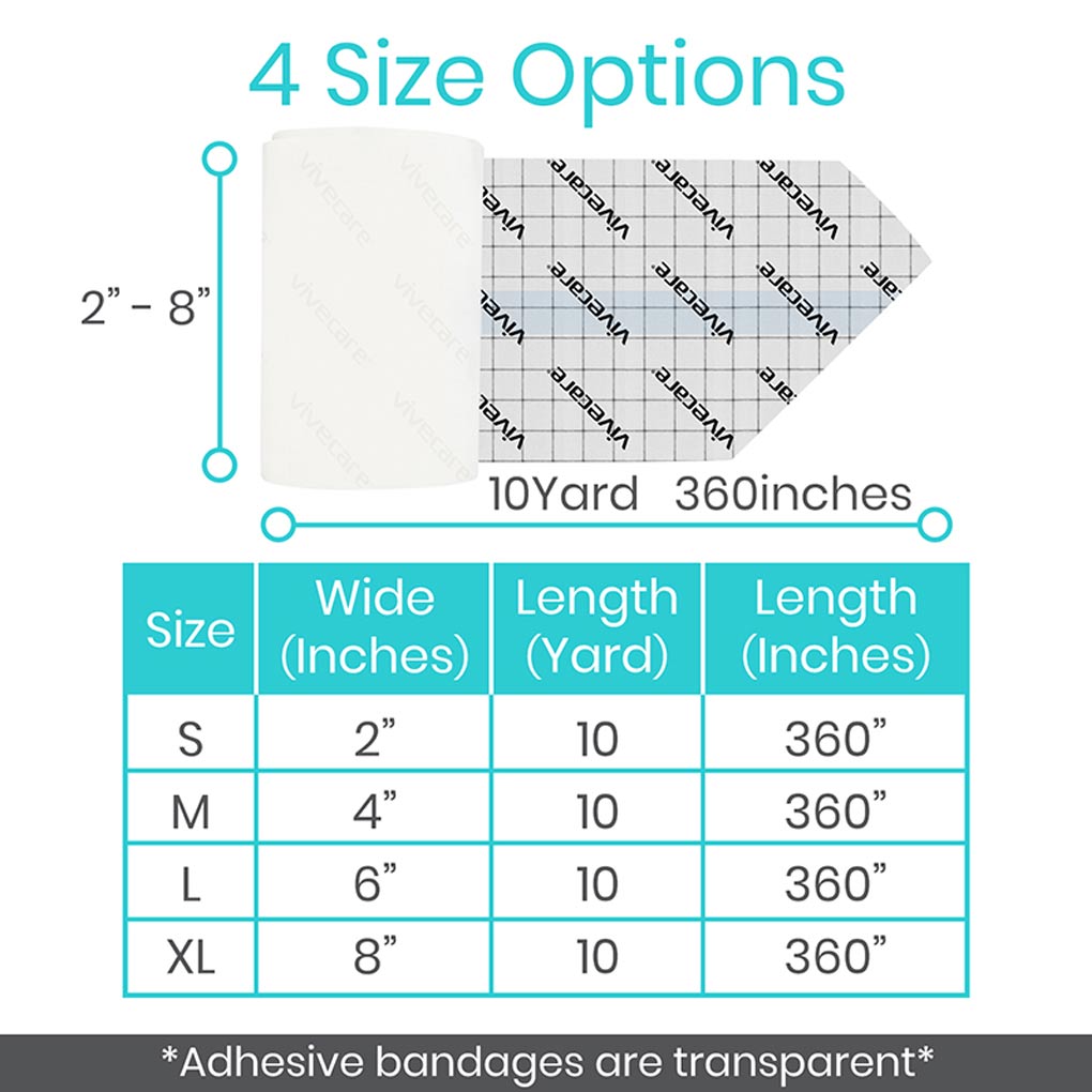 Vive -ViveCare - Bandages - Transparent Adhesive Bandage - 2", 4", 6", or 8"