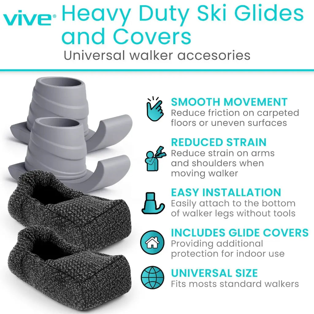 Vive - Walker Ski Glides and Covers Heavy Duty