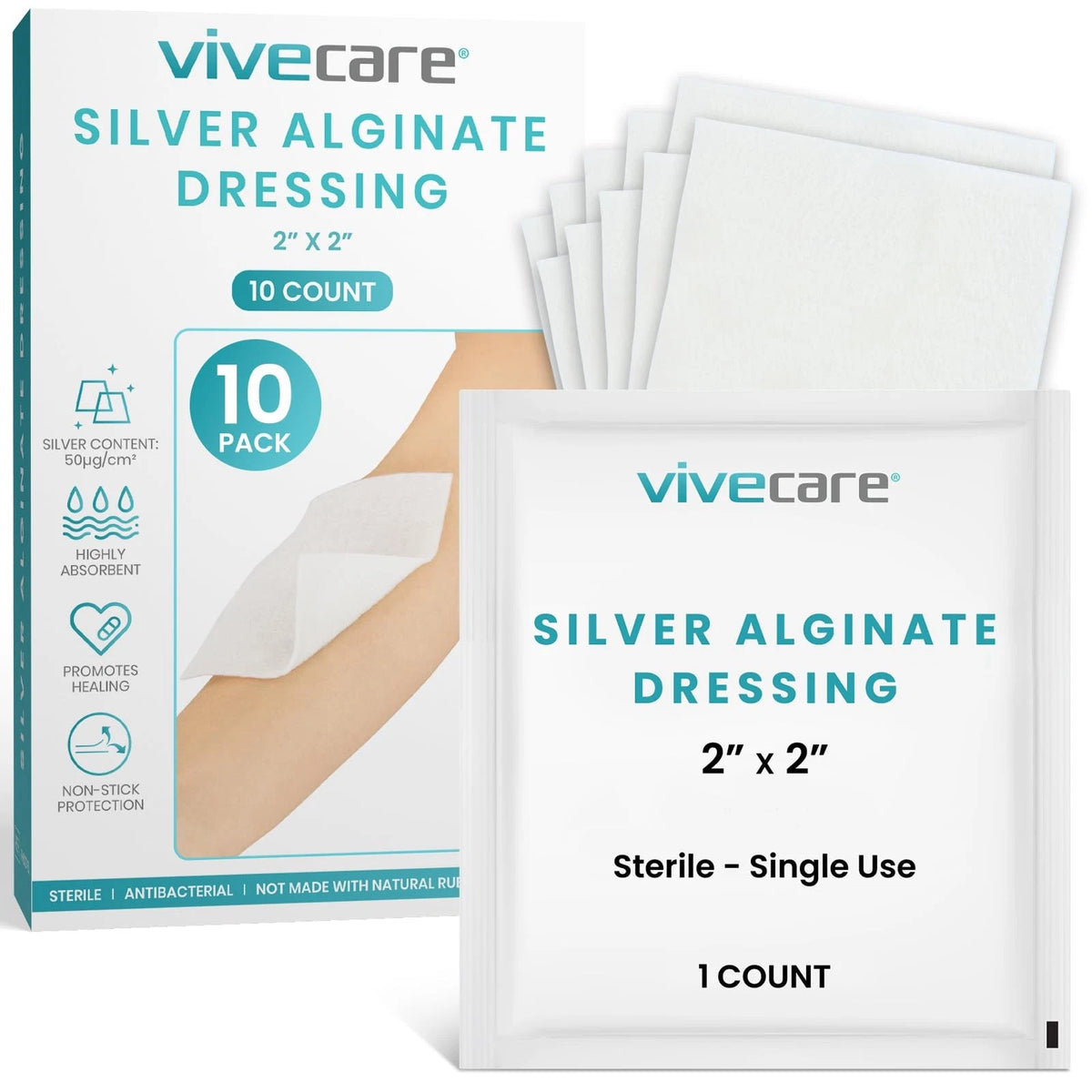 Vive - ViveCare - Dressings - Silver Alginate Sterile Dressings - 4"x4" or 2"x2"