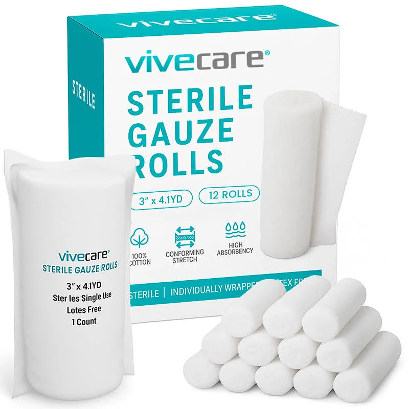 Vive - ViveCare - Gauze - Sterile Gauze Rolls - 3"x4.1yd or 4"x4.1yd