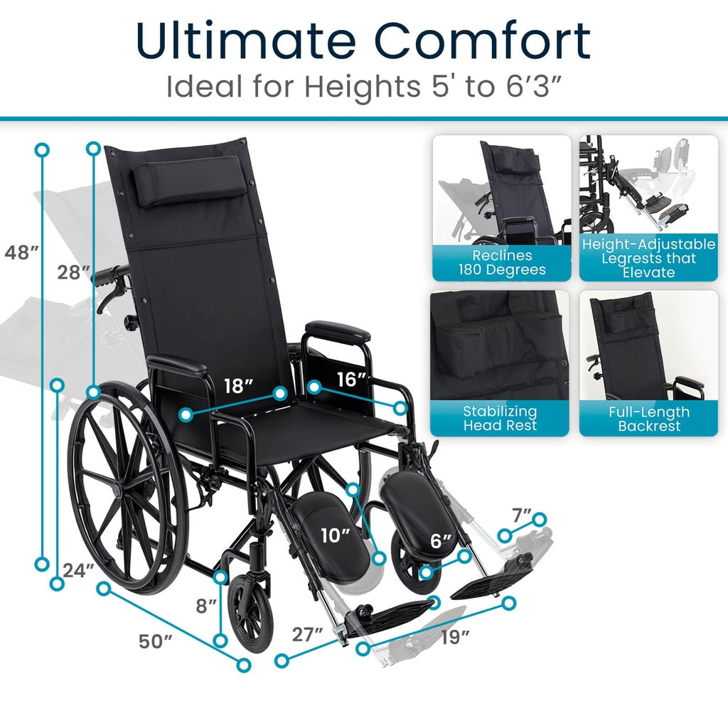 Vive Reclining Wheelchair With Headrest